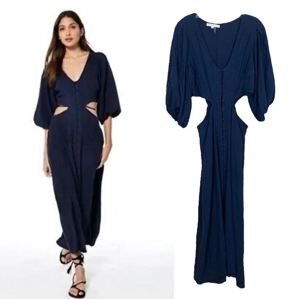 Young Fabulous & Broke Linen Cutout Navy Blue Maxi Dress Sz Large
